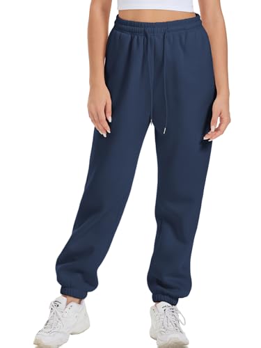 Navy Women's Fleece Lined Yoga Pants with Pockets