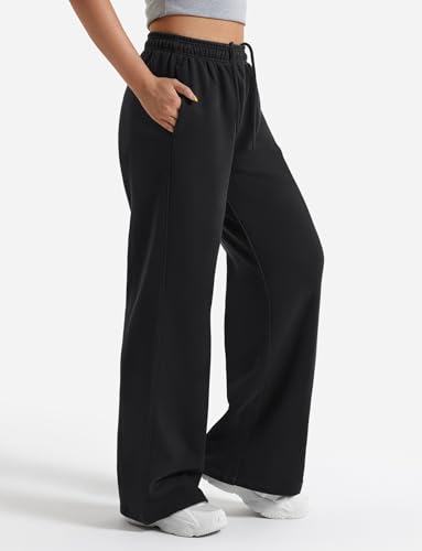 Women's Wide Leg Fleece Lined Sweatpants with Pockets