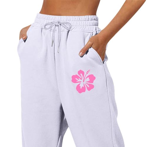 Cute Pink Palm Print Jogger Sweatpants for Women