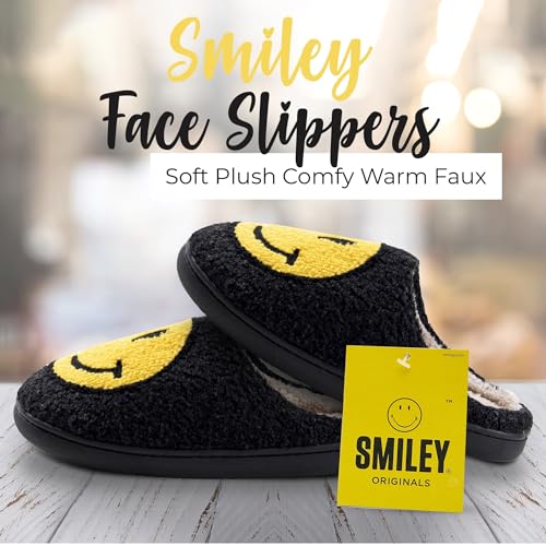Retro Plush Slippers for All Ages - Happy Face Comfort Indoors & Outdoors