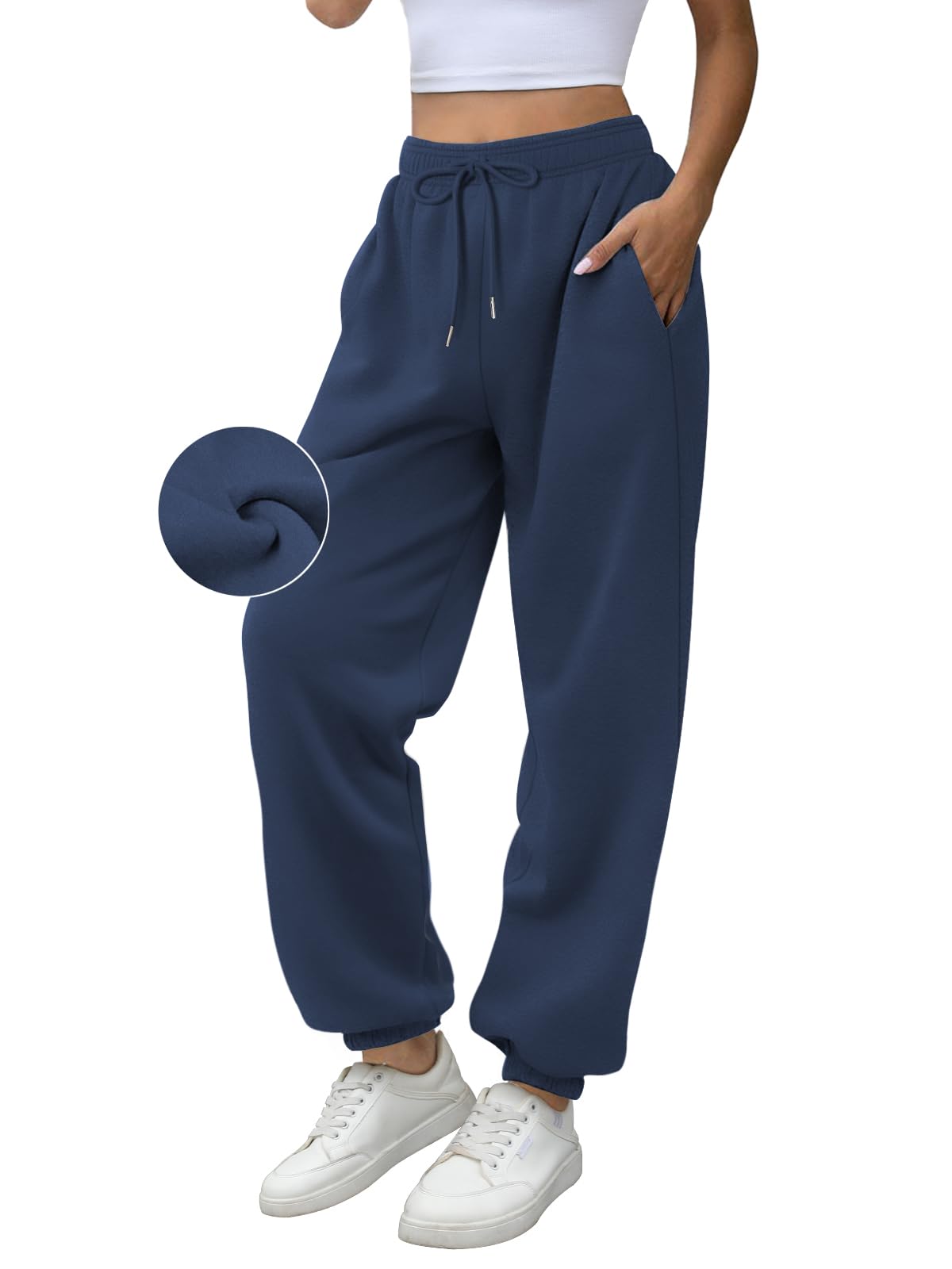 Navy Women's Fleece Lined Yoga Pants with Pockets