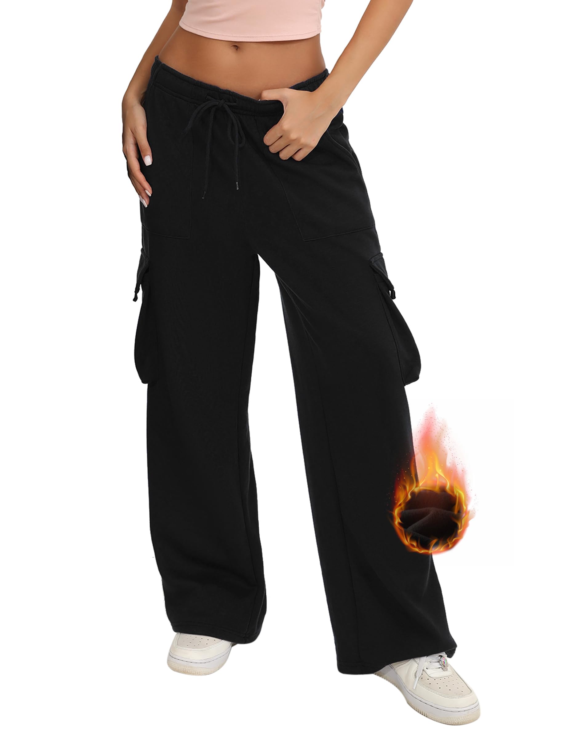 Quenteen Women's Cozy Wide Leg Fleece Joggers with Pockets