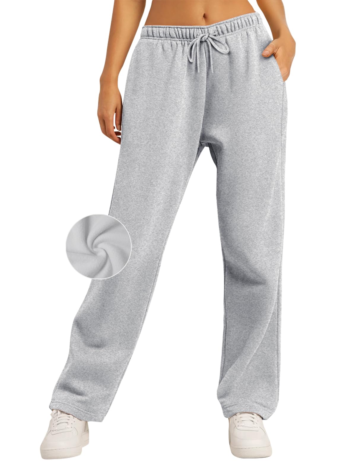 Women's Comfortable Fleece-Lined Wide Leg Lounge Pants with Pockets