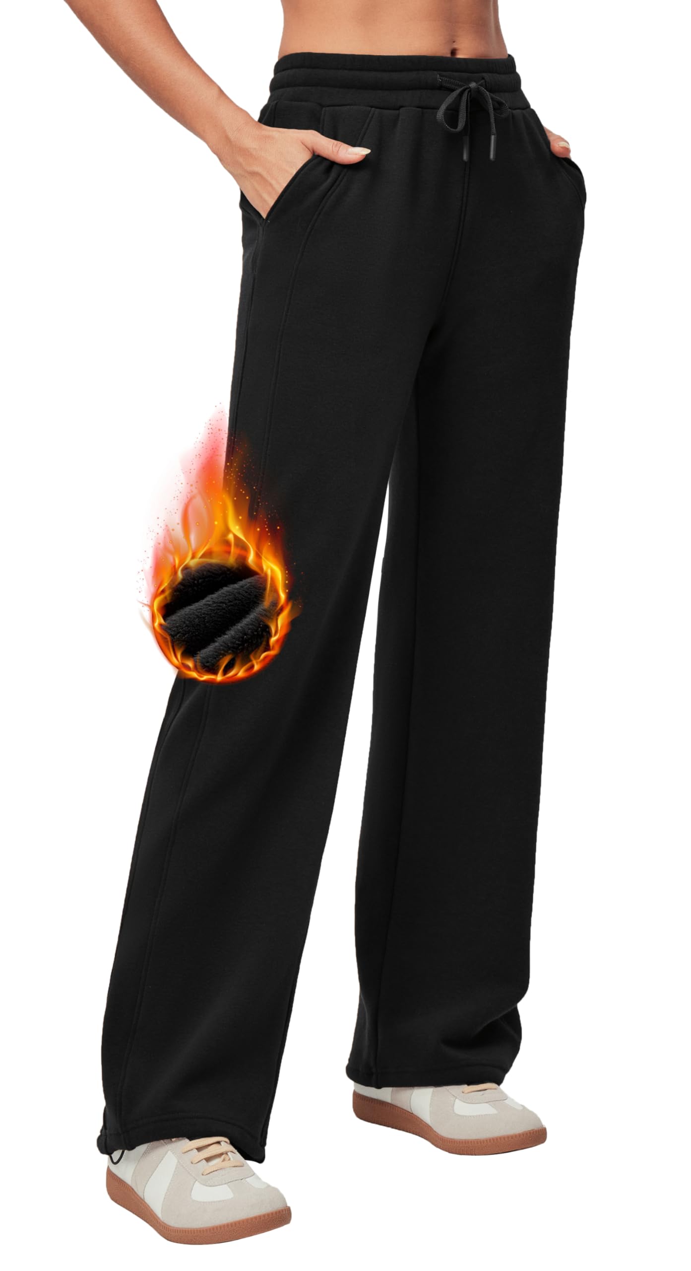 Women's Fleece Lined Wide Leg Sweatpants with Pockets