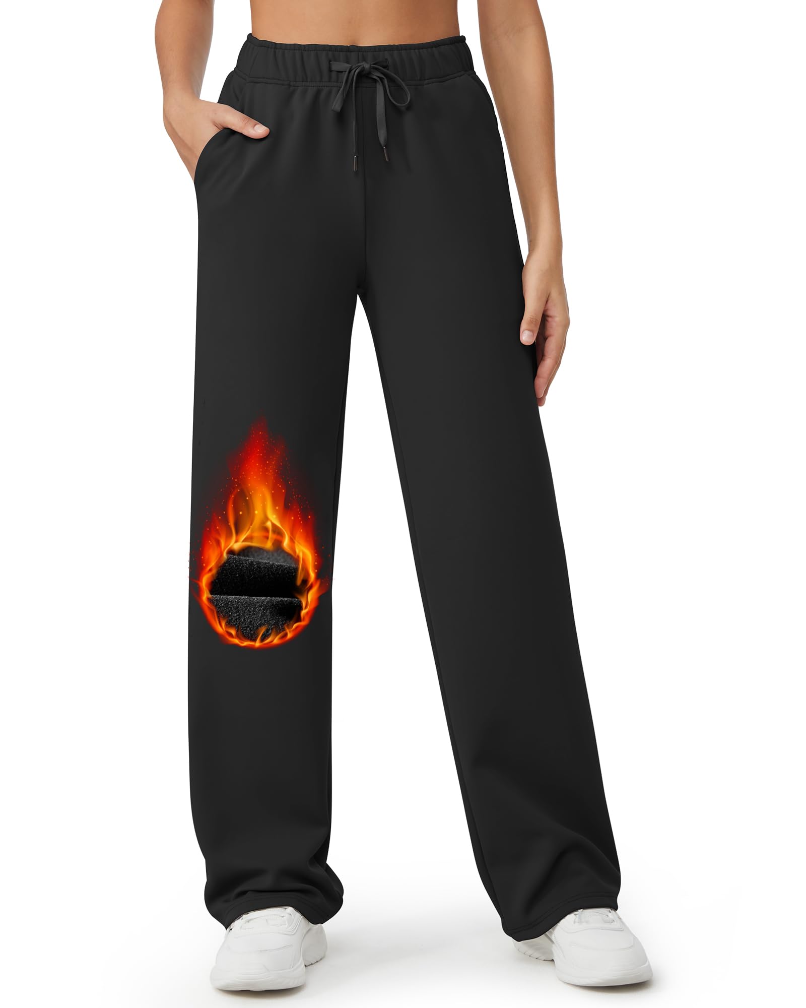 Women's Fleece Lined Wide Leg Sweatpants with Pockets