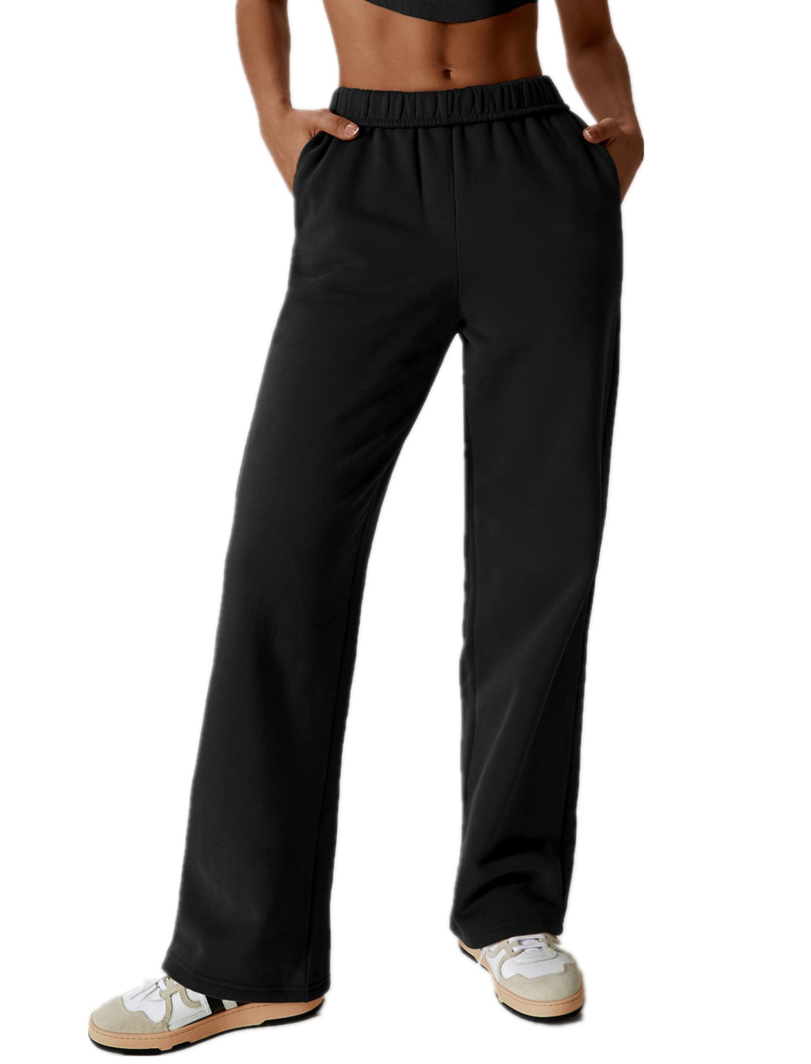 Women's Wide Leg Fleece-Lined Joggers with Pockets