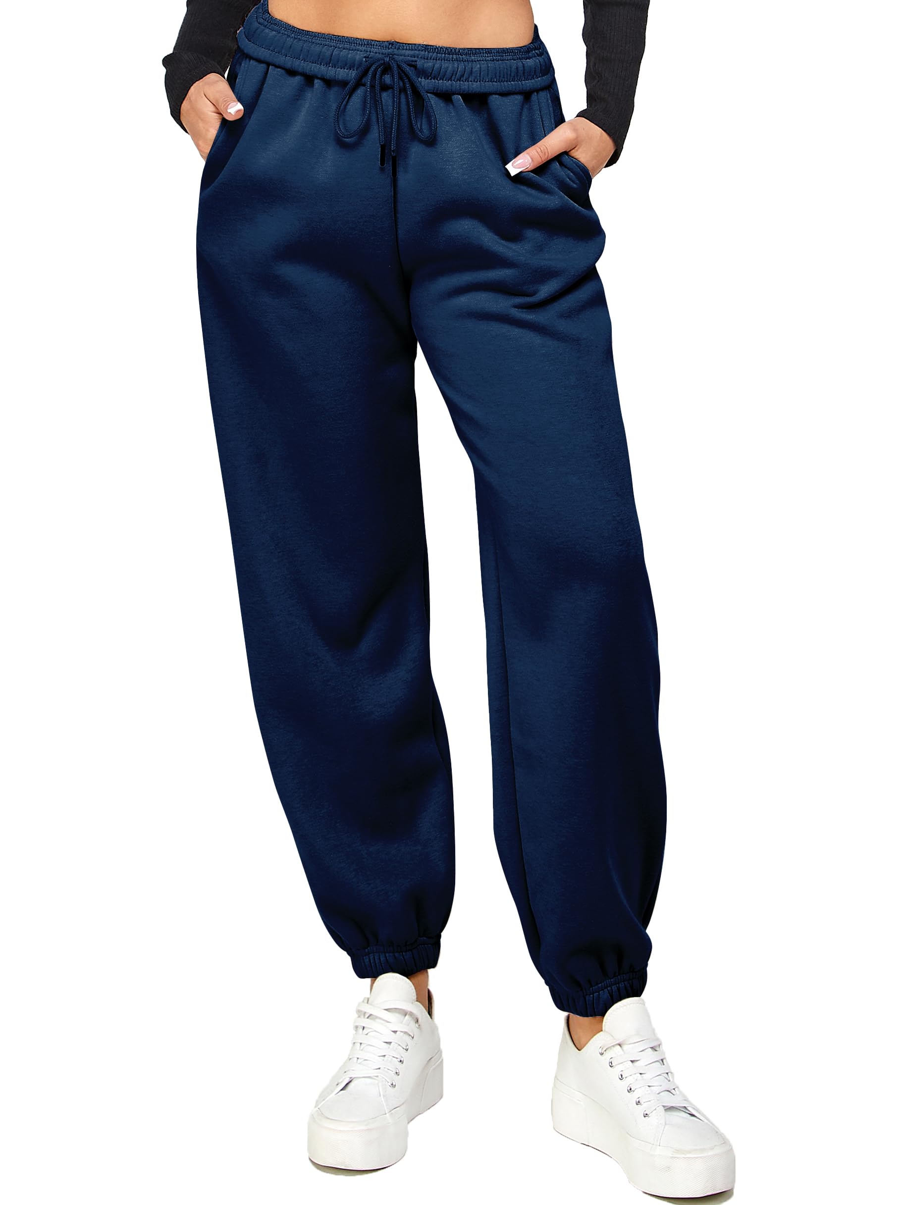 High-Waisted Fleece Sweatpants for Women - Casual Baggy Joggers with Pockets